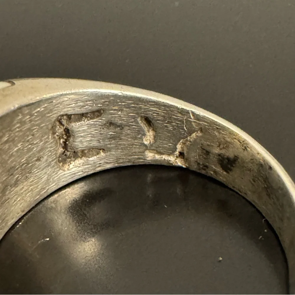 Heavy Vintage Southwestern Sterling Silver Channel Inlay Ring